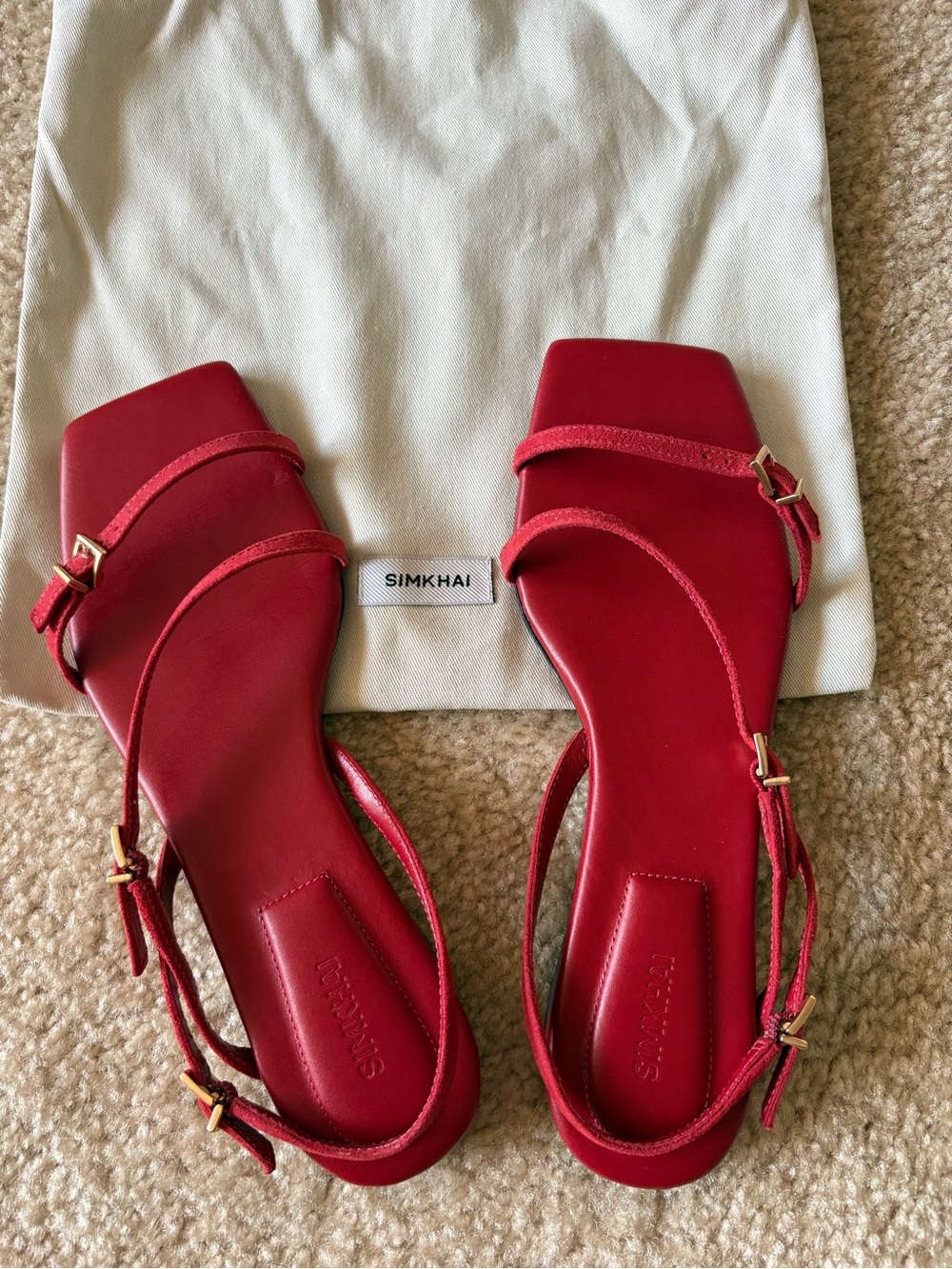 Simkhai Red Square-Toe Strappy Sandals for Women